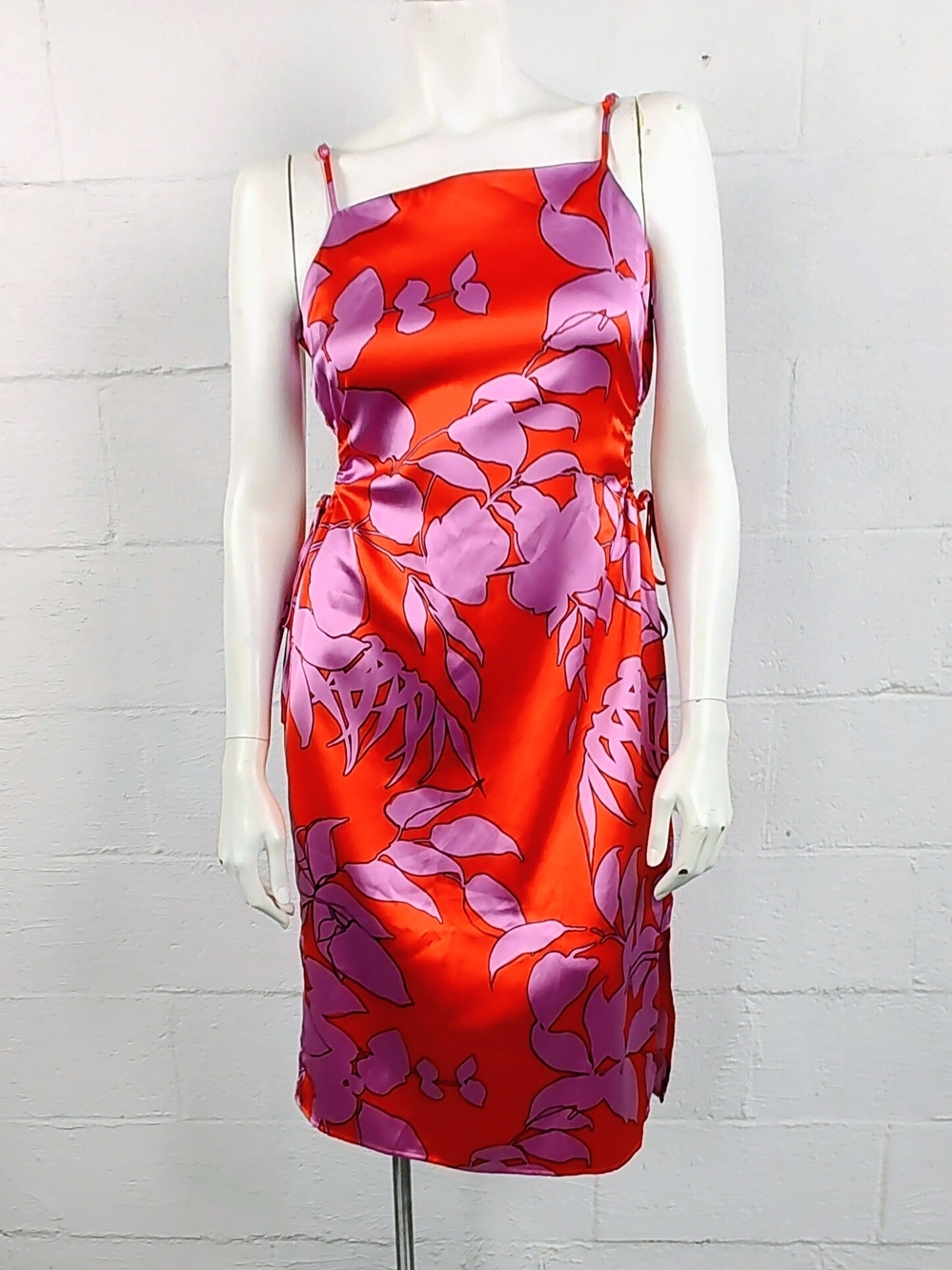 Christian Lacroix Satin Midi Dress with Pink Floral Print